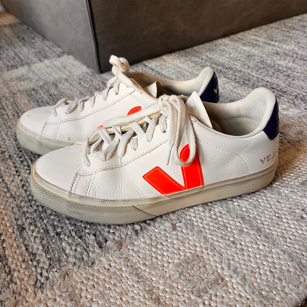 Veja - Campo Leather White Orange Fluo